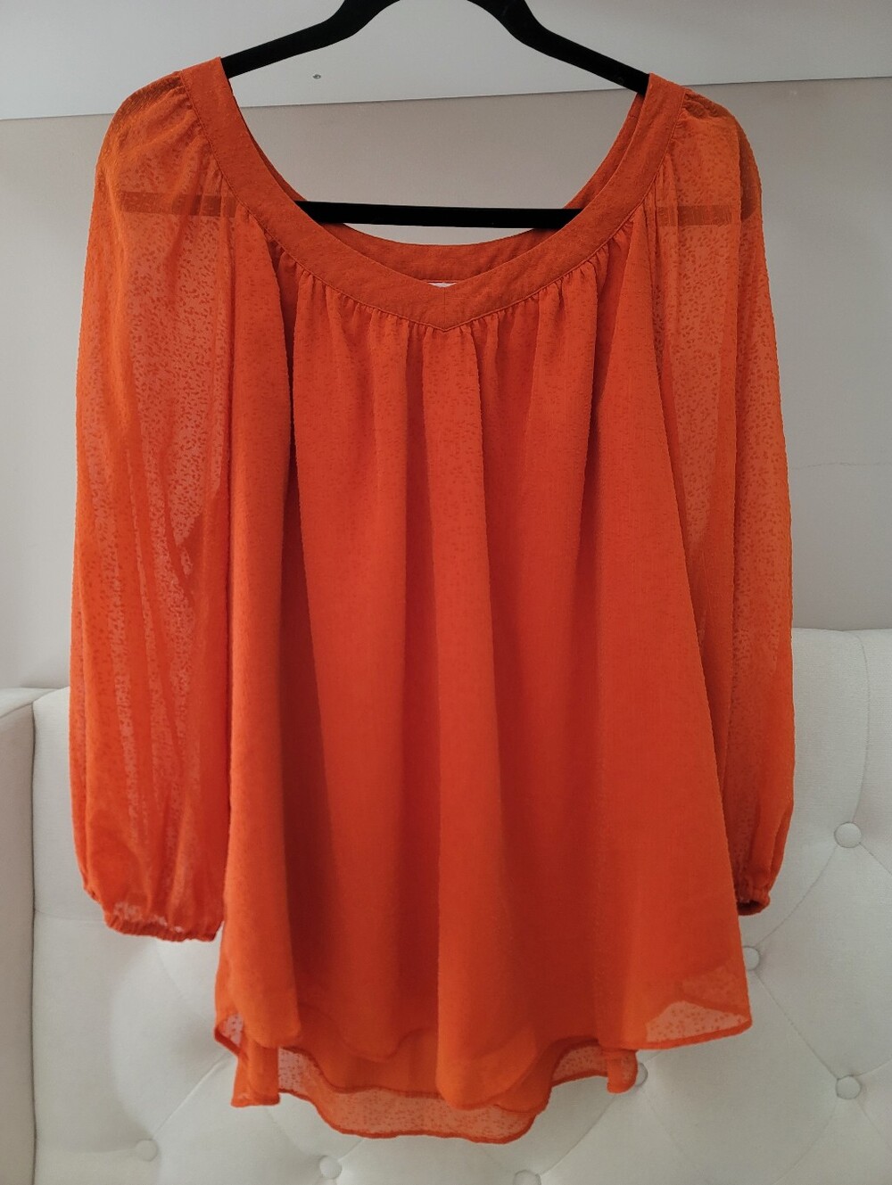 Lauren Conrad Sz XL Orange Puff Sleeve Flowy Blouse Top